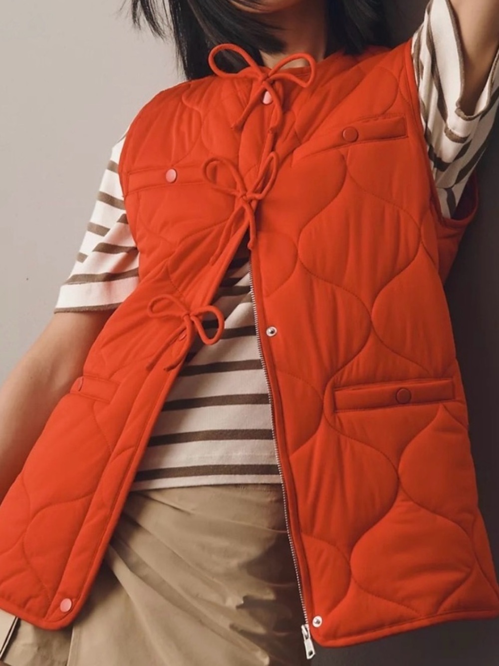 Avec Les Filles Quilted Vest with Bows and Snaps in Red Size L/XL